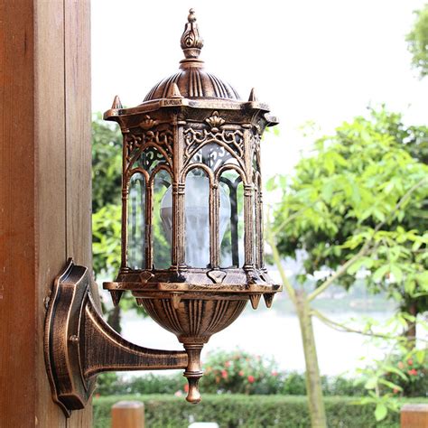 Outdoor Bronze Antique Exterior Wall Light Fixture Aluminum Glass Lantern Garden Lamp | Alexnld.com