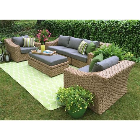 AE Outdoor Catalina 4-Piece All-Weather Wicker Patio Deep Seating Set with Sunbrella Gray ...