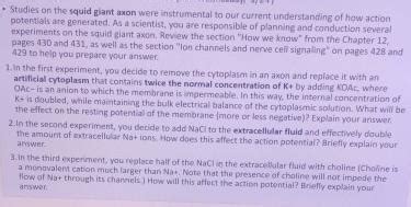 Solved Studies on the squid giant axon were instrumental to | Chegg.com