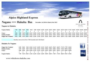 Nagano to Hakuba Bus timetable 2018/19 snow season | Hakuba Blog