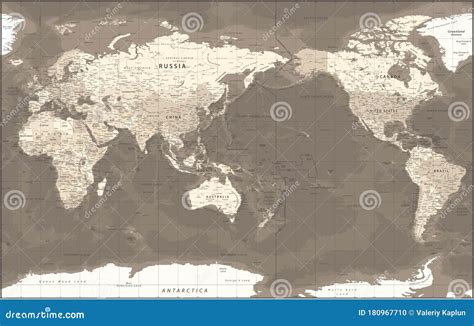 World Map - Pacific View - Asia China Center - Political Topographic ...