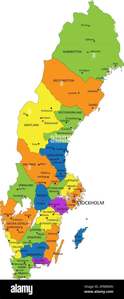 Colorful Sweden political map with clearly labeled, separated layers. Vector illustration Stock ...