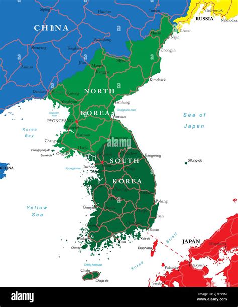 South and North Korea vector map with administrative regions,main ...