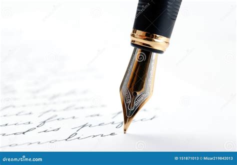 Fountain Pen on Paper with Ink Text on a White Background Stock Image - Image of black ...