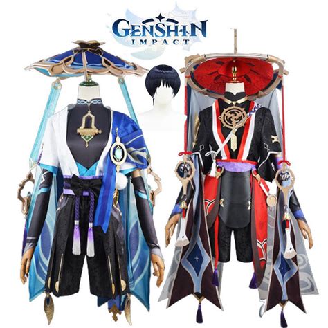 Genshin Impact Kunikuzushi Cosplay Costume Wig Hat Balladeer Wanderer COS Anime Game Full Set ...