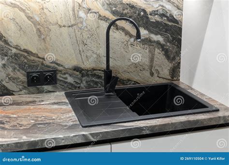 Black Sink in the Kitchen in a Modern Interior Stock Photo - Image of ...