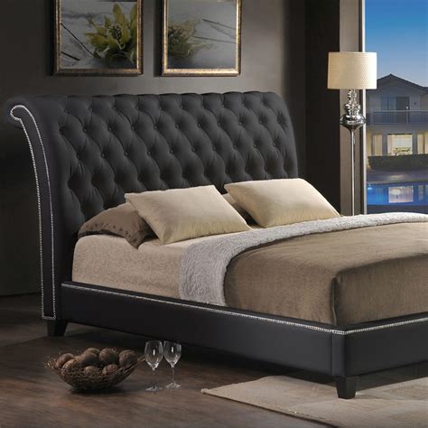 Baxton Studio Jazmin Transitional Black Faux Leather Upholstered King Size Bed-28862-4294-HD ...