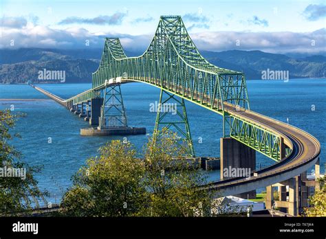 Beautiful view of the magnificent Astoria Megler Bridge crossing the ...