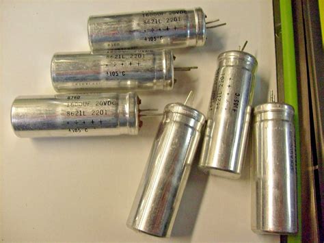 6 lot large Sprague Extralytic 676D Capacitors , 1600UF 20VDC NOS / x1 ...