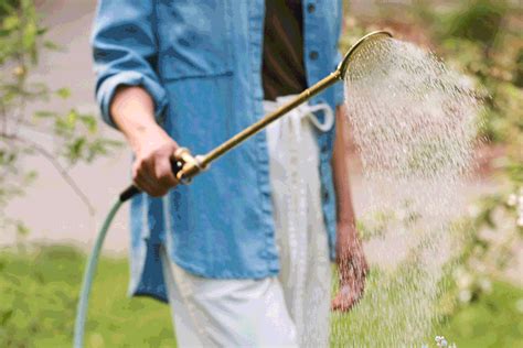 a man is spraying water on his lawn with a hose and sprinkler