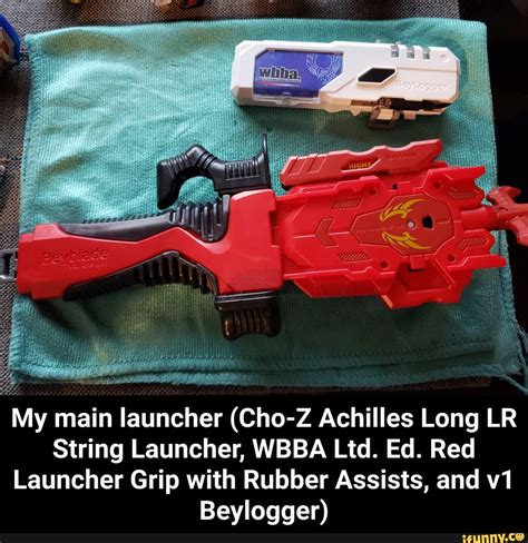 My main launcher (Cho-Z Achilles Long LR String Launcher, WBBA Ltd. Ed. Red Launcher Grip with ...