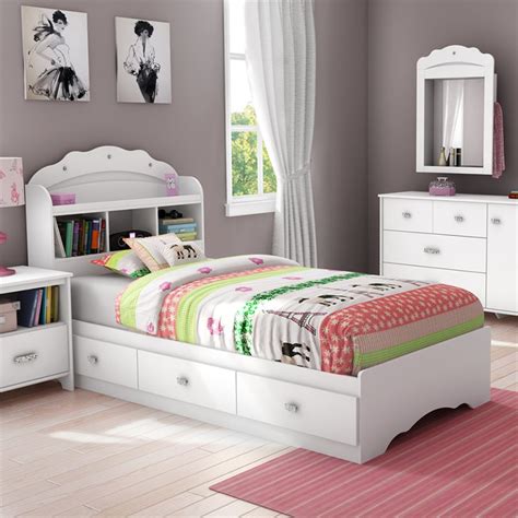 South Shore Tiara Wood Twin Bookcase Storage Bed in Pure White ...