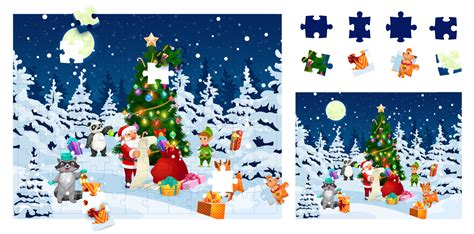 Christmas jigsaw puzzle game pieces, cartoon santa 14662979 Vector Art ...