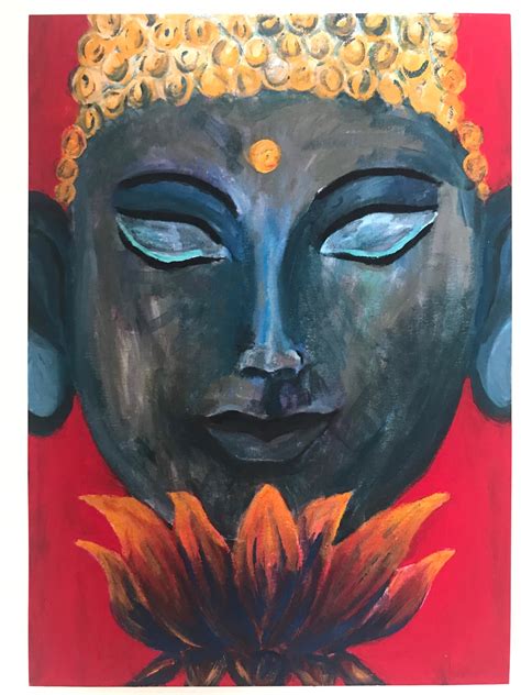 Buddha head and lotus flower painting print. Meditating buddha | Etsy