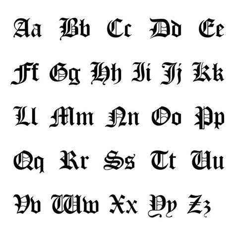 an old english alphabet with black ink