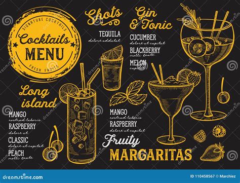 Cocktail Menu for Bar, Drink Template. Stock Vector - Illustration of graphic, flyer: 110458567