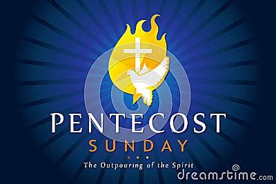 Pentecost Sunday With Holy Spirit In Flame On Blue Beams Vector ...