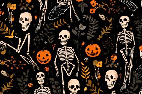 Halloween pattern Jack Pumpkins and Skeletons Background wallpaper AI ...