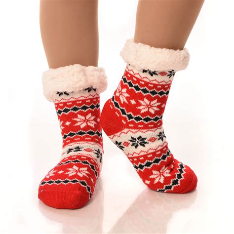 Debra Weitzner Womens Thermal Sherpa Socks Fleece Lined Fuzzy Gripper ...