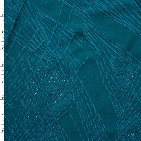 Cali Fabrics Teal on Teal Textured Geometric Lines Mesh Border Midweight Designer Spandex Fabric ...