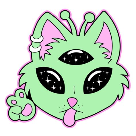 Three-Eyed Alien Cat Sticker - Sticker Mania