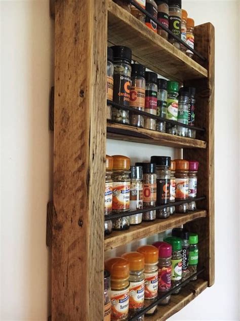 Spice Rack Storage for Spices Rustic Wood Kitchen