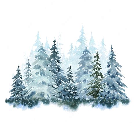 Premium Vector | Watercolor winter forest snow nature background christmas tree