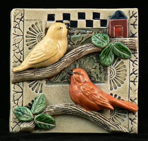 Ceramic Tile Two Birds by tilebyfire on Etsy, $75.00 | Clay wall art ...