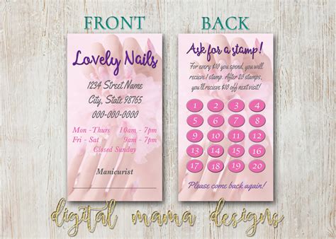 Nail Salon Loyalty Punch Card Nail Salon Business Card