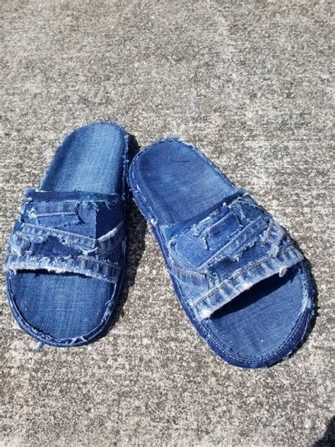 Denim Slides, Distressed Denim Sandals - Etsy