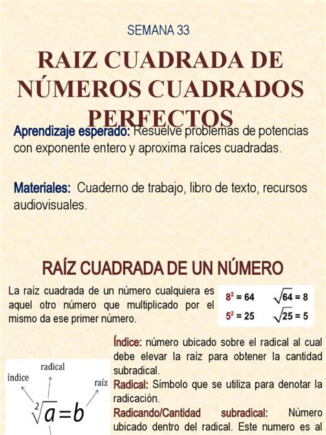 RAIZ CUADRADA DE NÚMEROS CUADRADOS PERFECTOS | PDF | Raíz cuadrada ...