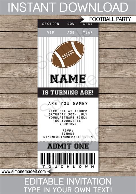 Black and Gray / Silver Football Party Ticket Invitation Template