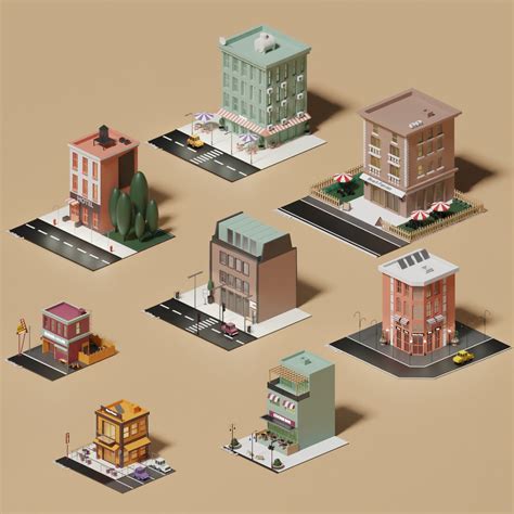 3D Model Low-Poly Buildings 1 – Toffu Co