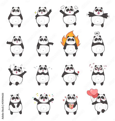 Set of cute panda character with different emotions, isolated on white ...