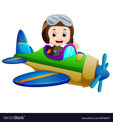 Professional pilot riding flying plane Royalty Free Vector