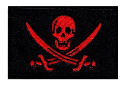 Jolly Roger Pirate Flag Patch (Embroidered Hook) (Red/Black) – MILTACUSA