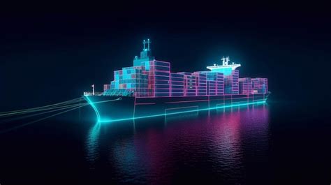 Premium AI Image | Abstract low poly 3d cargo ship isolated in dark blue background Container ...