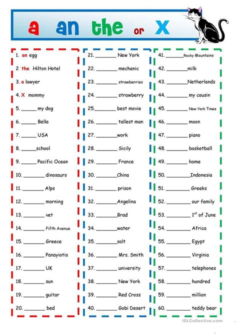 A and An with KEY | Grammar worksheets, English grammar worksheets ...