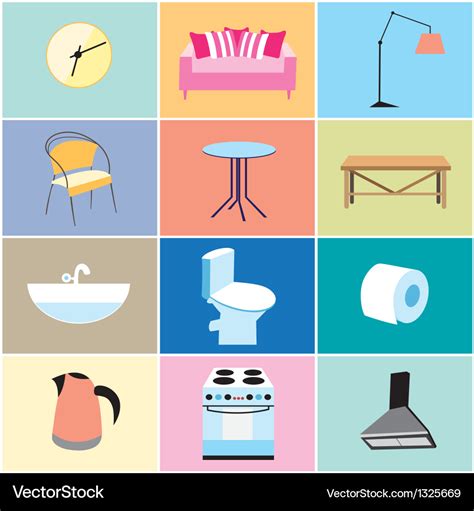 Various furniture and household items Royalty Free Vector