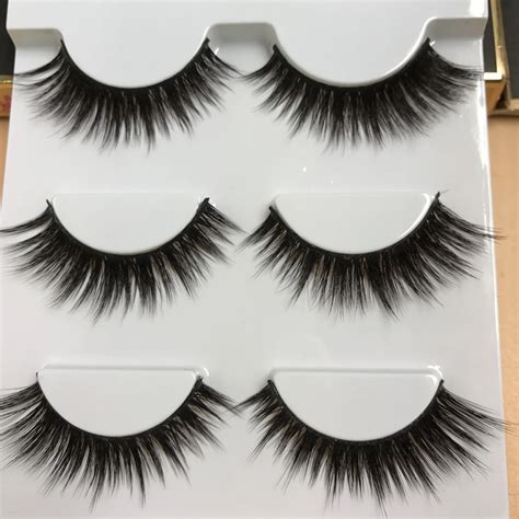 F 6 3pcs handmade real mink fur false eyelash 3D strip mink lashes ...