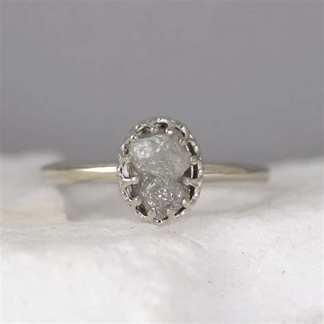 White Gold Raw Diamond Ring - Vintage Style Setting - 14K Gold - Rough ...