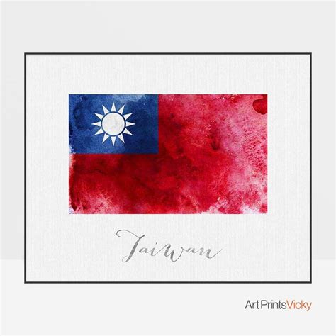 Taiwan Flag Print, Taiwan Art, Watercolor, Travel, Watercolor Flag ...