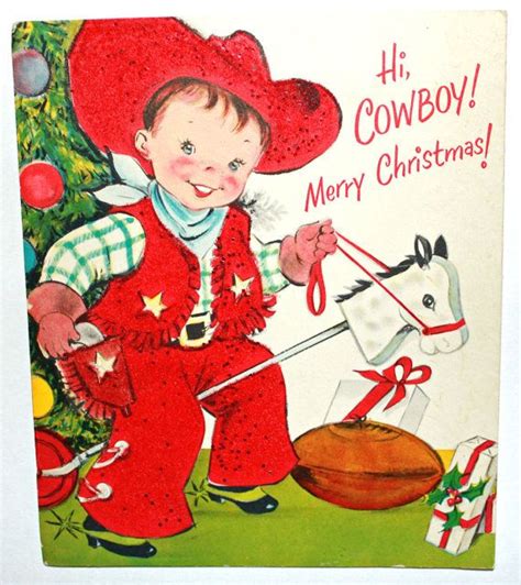 Vintage Christmas Card Cowboy | Vintage christmas greeting cards ...