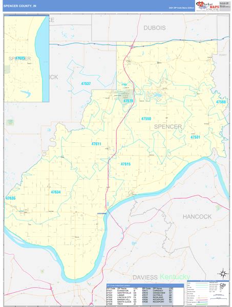 Spencer County, IN Wall Map Basic Style by MarketMAPS