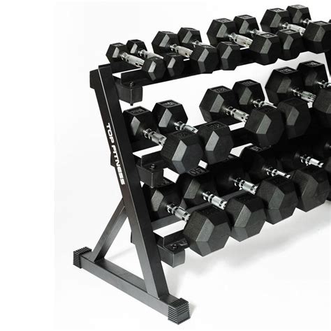 Rubber Hex Dumbbell Set | 5-50lbs with Bench and Rack | Hex dumbbell ...