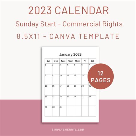 Editable 2023 Calendar Canva Template Blank Monthly - Etsy