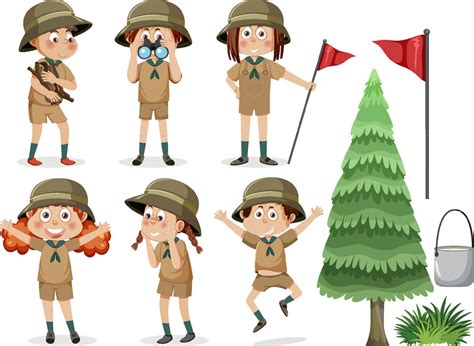 Children camping out cartoon character set 12911703 Vector Art at Vecteezy