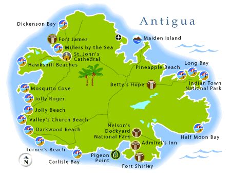 Antigua with beaches marked | Antigua, Map, Carlisle bay