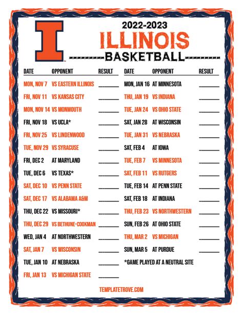 2022-2023 College Basketball Schedules - Big Ten