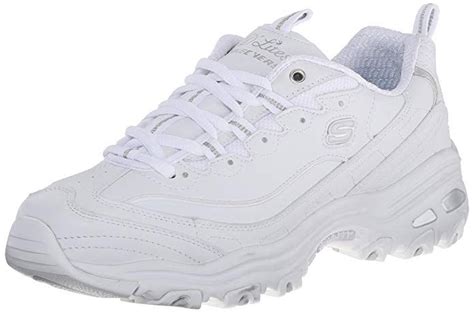 Skechers Women's D'Lites Memory Foam Lace-up Sneaker,White Silver,10 M US | Womens fashion ...